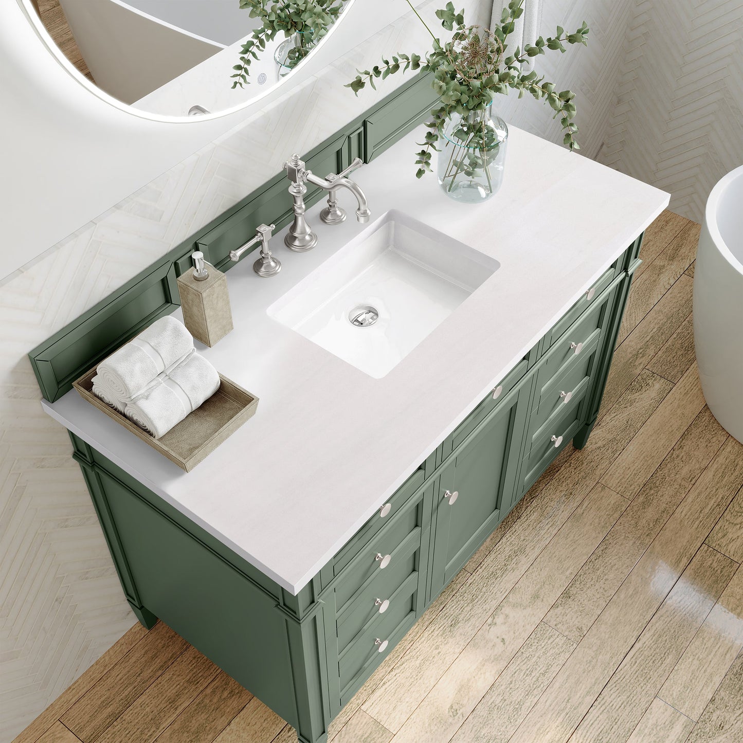 James Martin Vanities Brittany 48" Smokey Celadon Single Vanity With 3 cm White Zeus Top