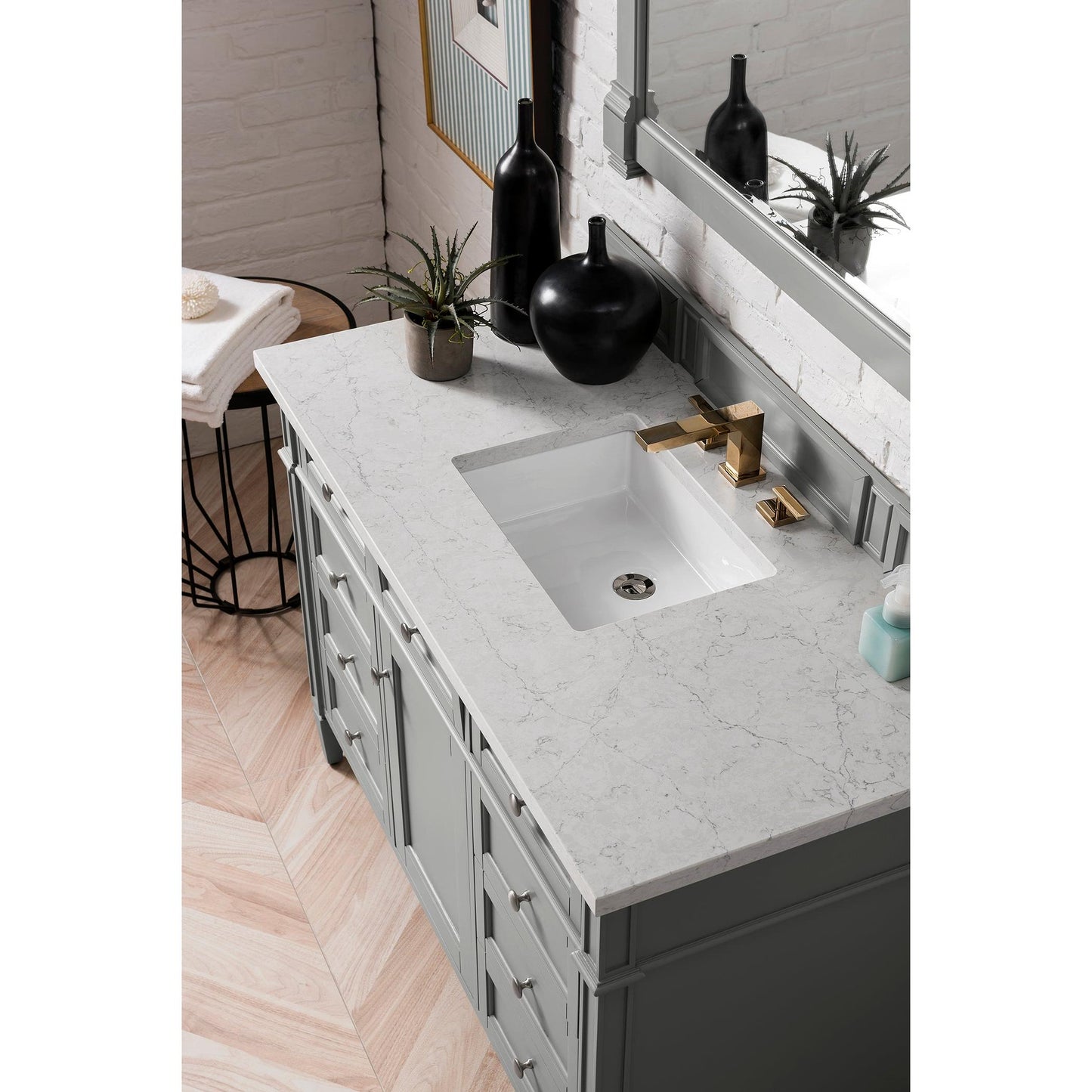 James Martin Vanities Brittany 48" Urban Gray Single Vanity With 3 cm Eternal Jasmine Pearl Silestone Top and FreePower Wireless Charger