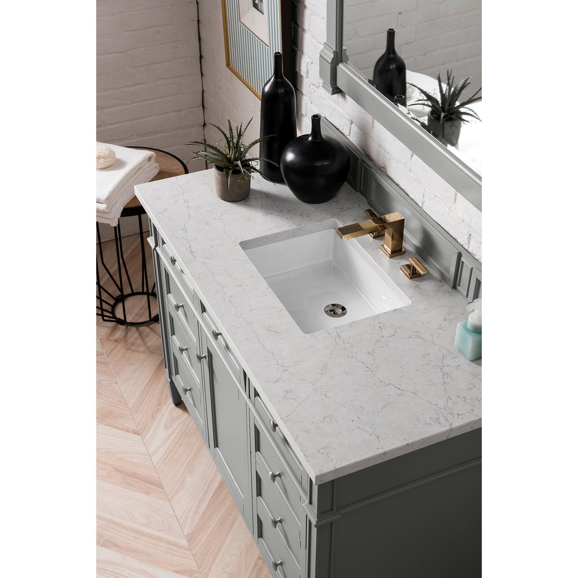 James Martin Vanities Brittany 48" Urban Gray Single Vanity With 3 cm Eternal Jasmine Pearl Silestone Top and FreePower Wireless Charger