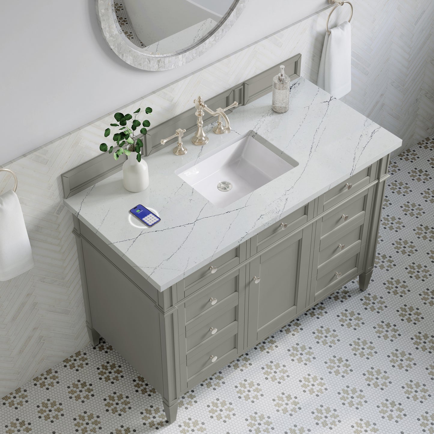 James Martin Vanities Brittany 48" Urban Gray Single Vanity With 3 cm Ethereal Noctis Silestone Top and FreePower Wireless Charger