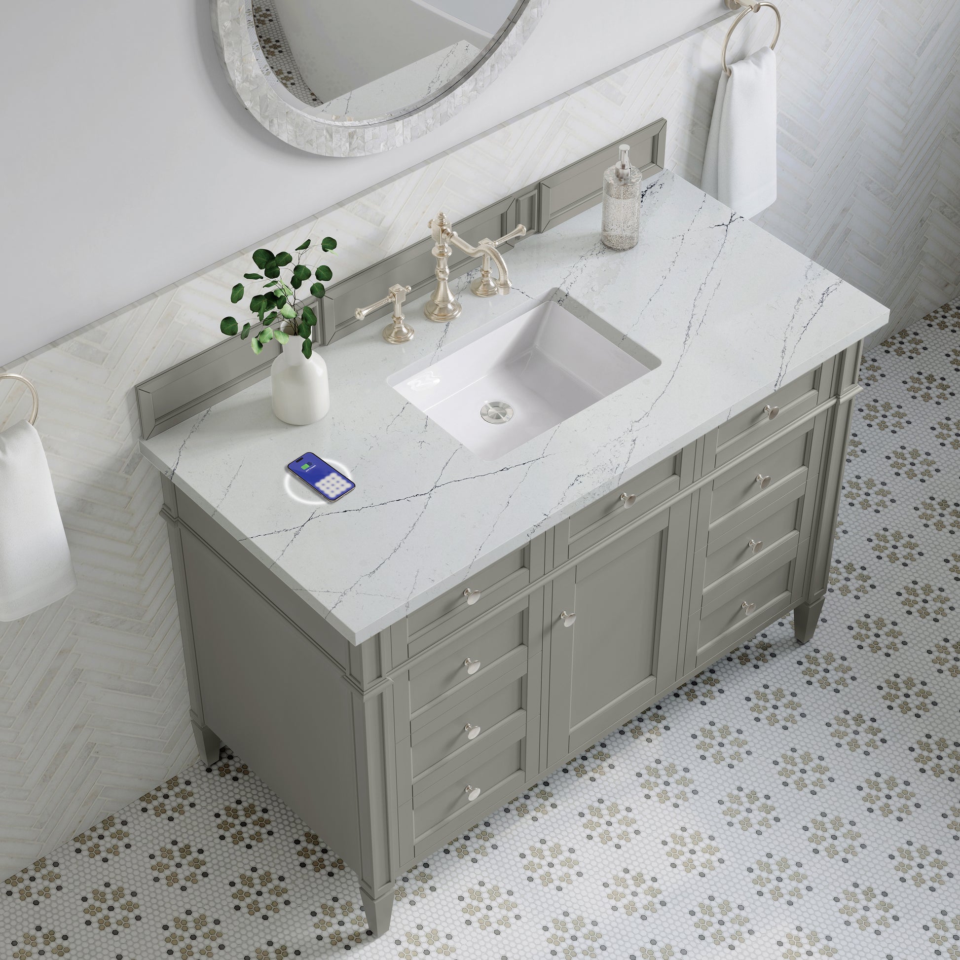 James Martin Vanities Brittany 48" Urban Gray Single Vanity With 3 cm Ethereal Noctis Silestone Top and FreePower Wireless Charger