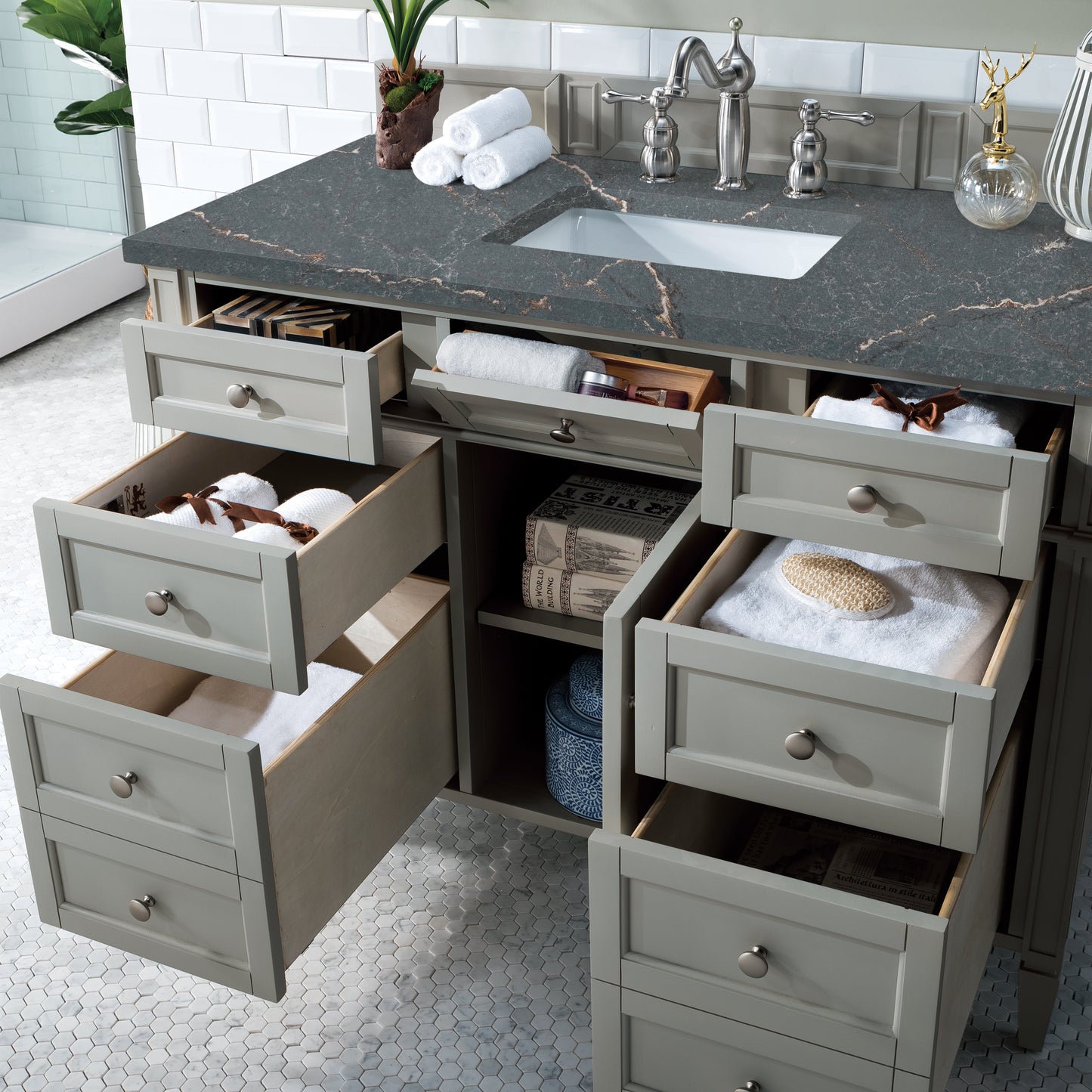 James Martin Vanities Brittany 48" Urban Gray Single Vanity With 3 cm Parisien Bleu Quartz Top