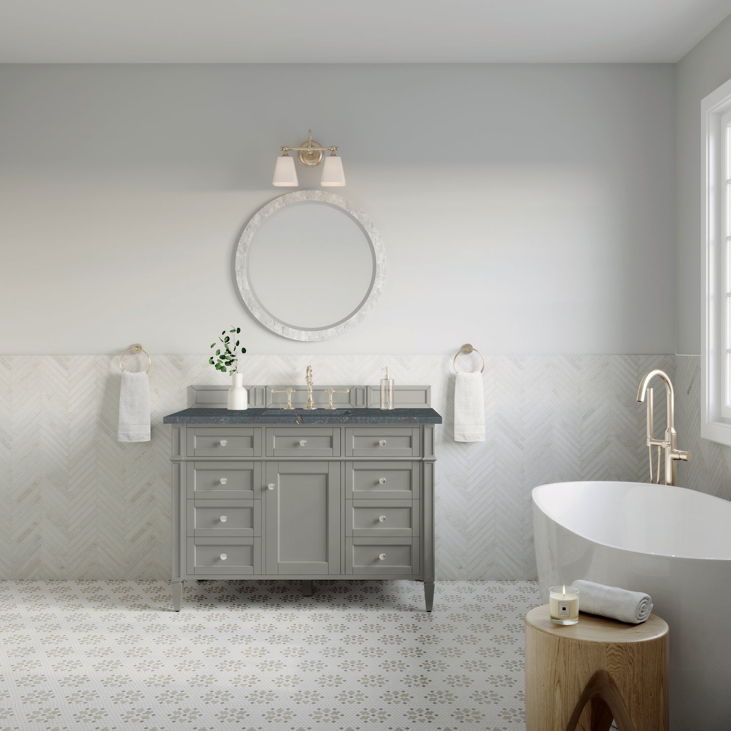 James Martin Vanities Brittany 48" Urban Gray Single Vanity With 3 cm Parisien Bleu Silestone Top and FreePower Wireless Charger