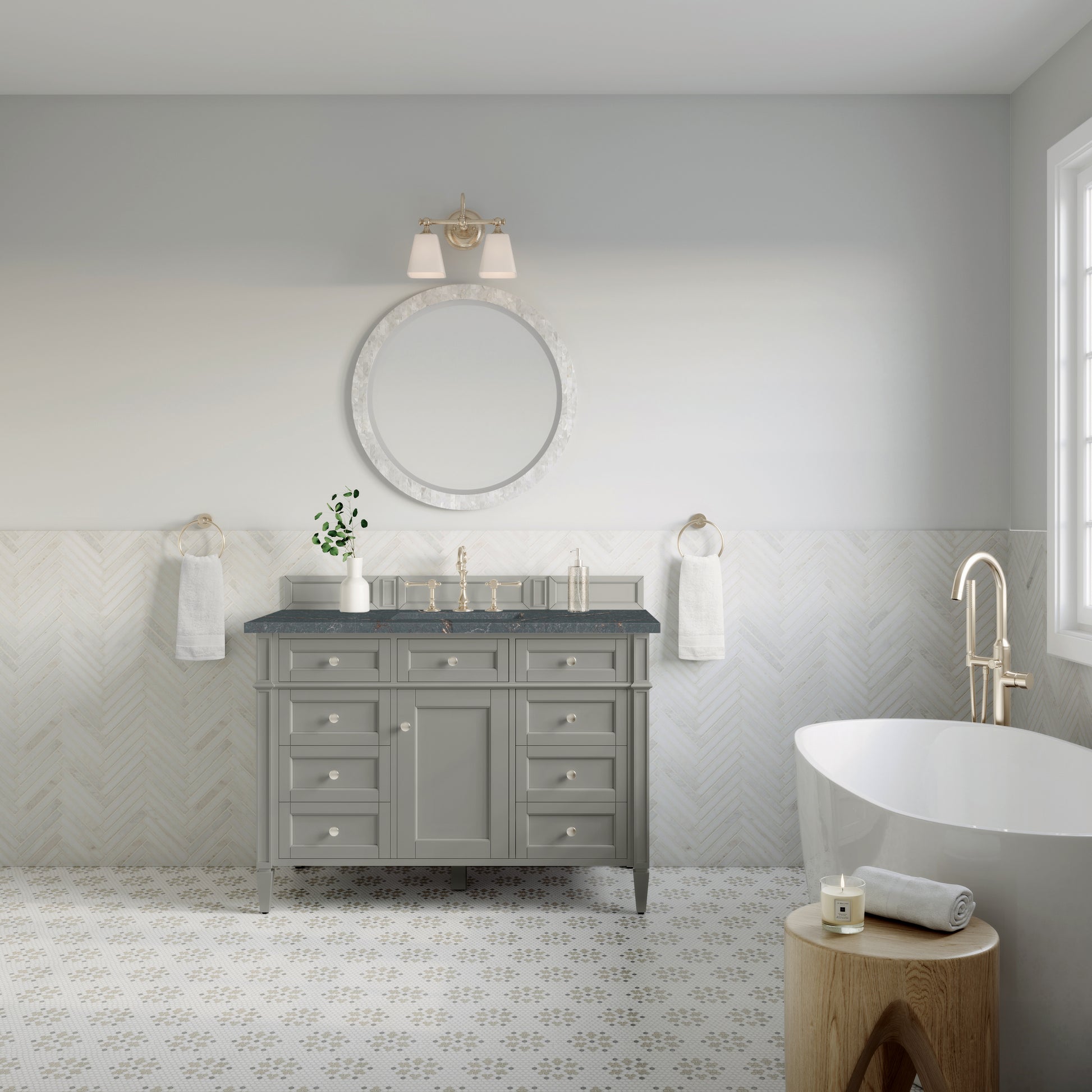 James Martin Vanities Brittany 48" Urban Gray Single Vanity With 3 cm Parisien Bleu Silestone Top and FreePower Wireless Charger