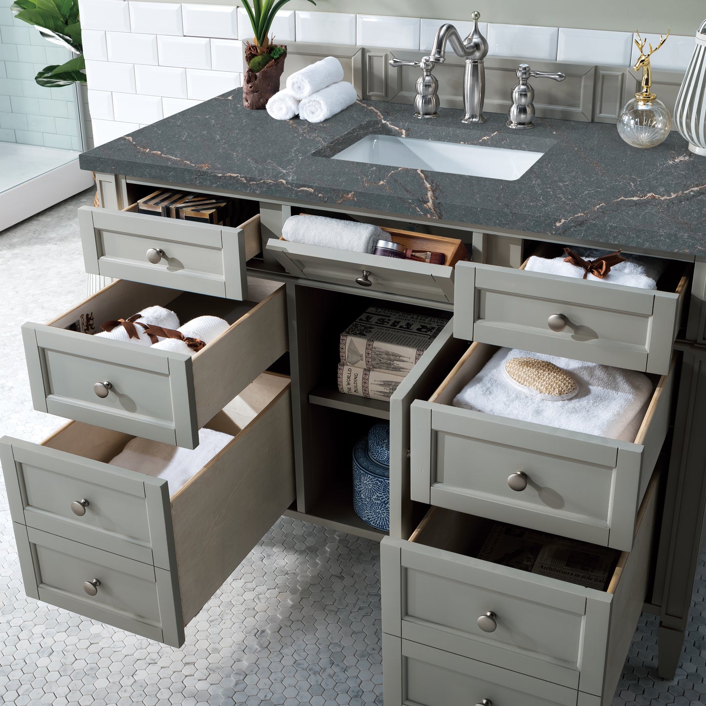 James Martin Vanities Brittany 48" Urban Gray Single Vanity With 3 cm Parisien Bleu Silestone Top and FreePower Wireless Charger