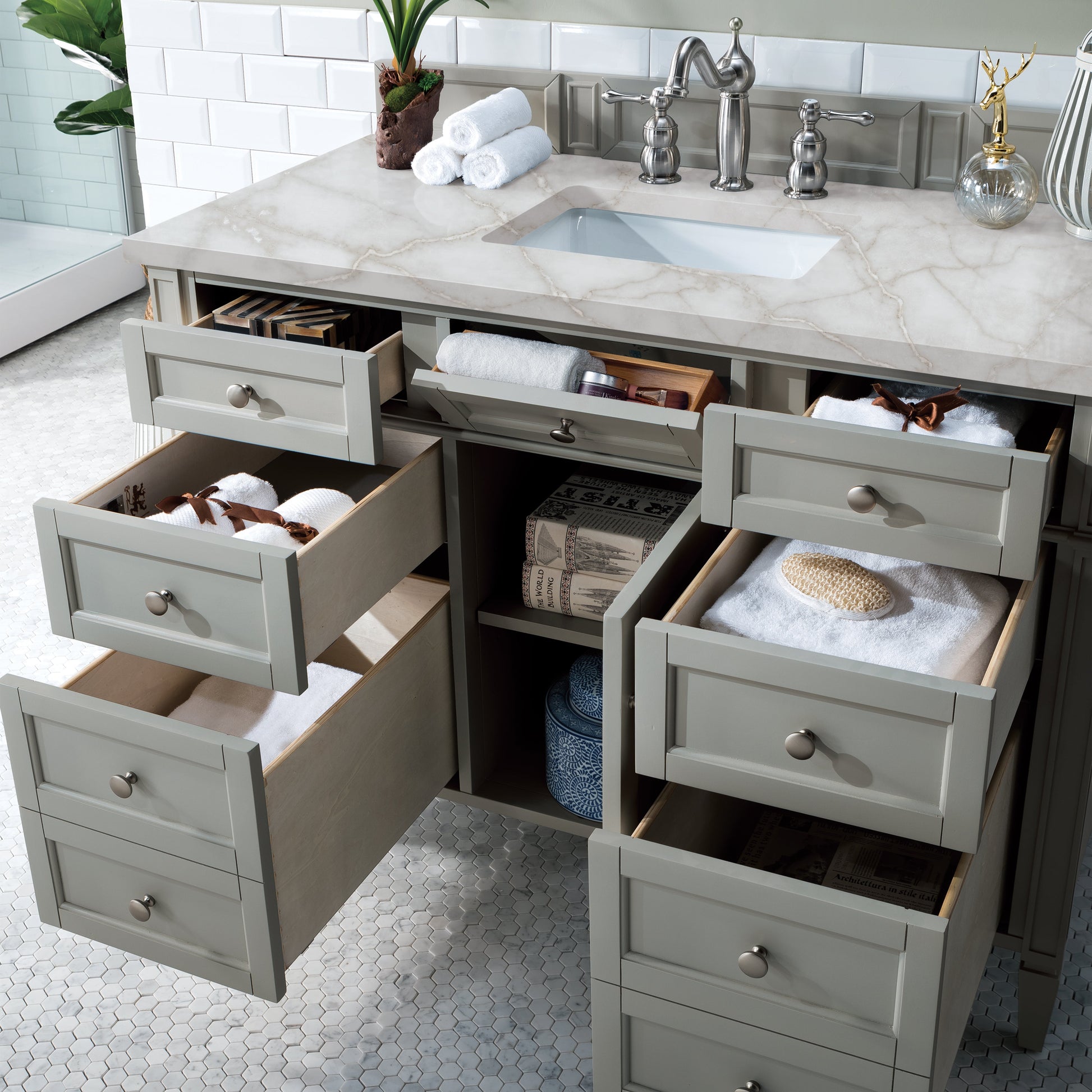 James Martin Vanities Brittany 48" Urban Gray Single Vanity With 3 cm Victorian Silver Quartz Top