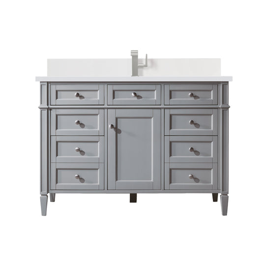 James Martin Vanities Brittany 48" Urban Gray Single Vanity With Single Hole 3 cm White Zeus Quartz Top & Backsplash