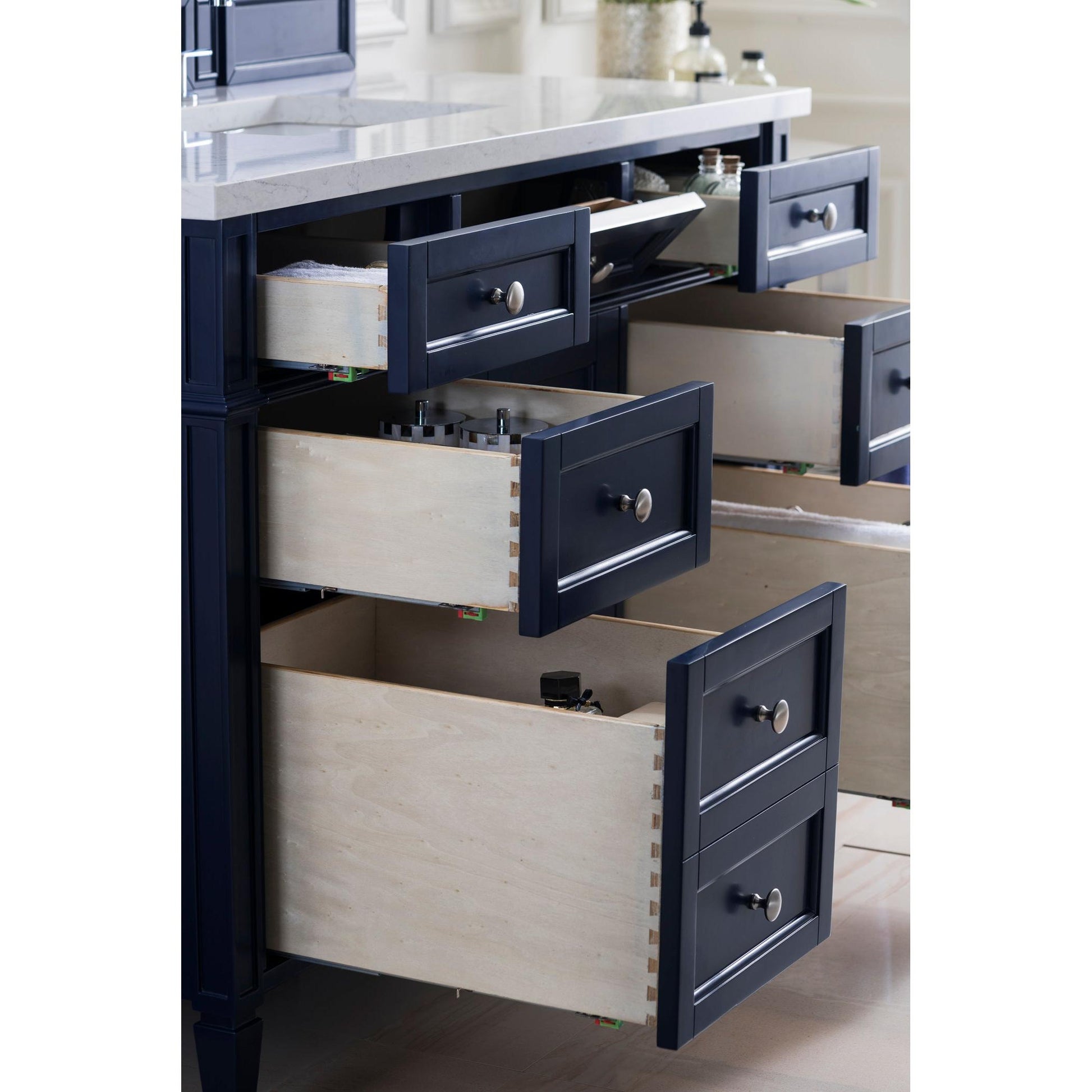 James Martin Vanities Brittany 48" Victory Blue Single Vanity With 3 cm Eternal Jasmine Pearl Silestone Top and FreePower Wireless Charger