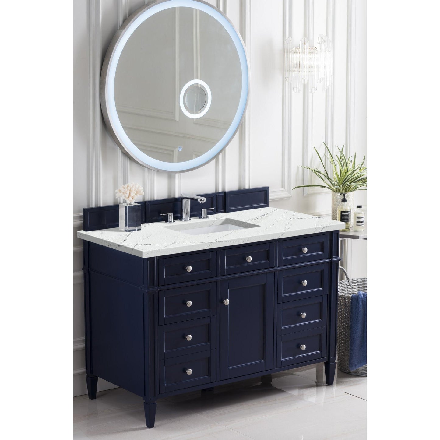 James Martin Vanities Brittany 48" Victory Blue Single Vanity With 3 cm Ethereal Noctis Silestone Top and FreePower Wireless Charger