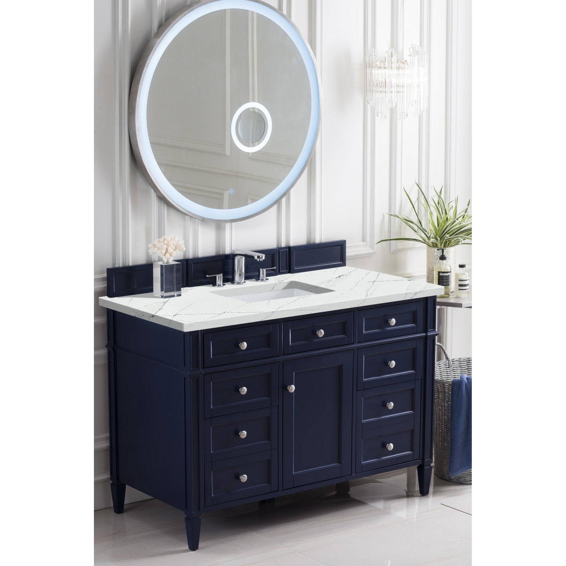 James Martin Vanities Brittany 48" Victory Blue Single Vanity With 3 cm Ethereal Noctis Silestone Top and FreePower Wireless Charger