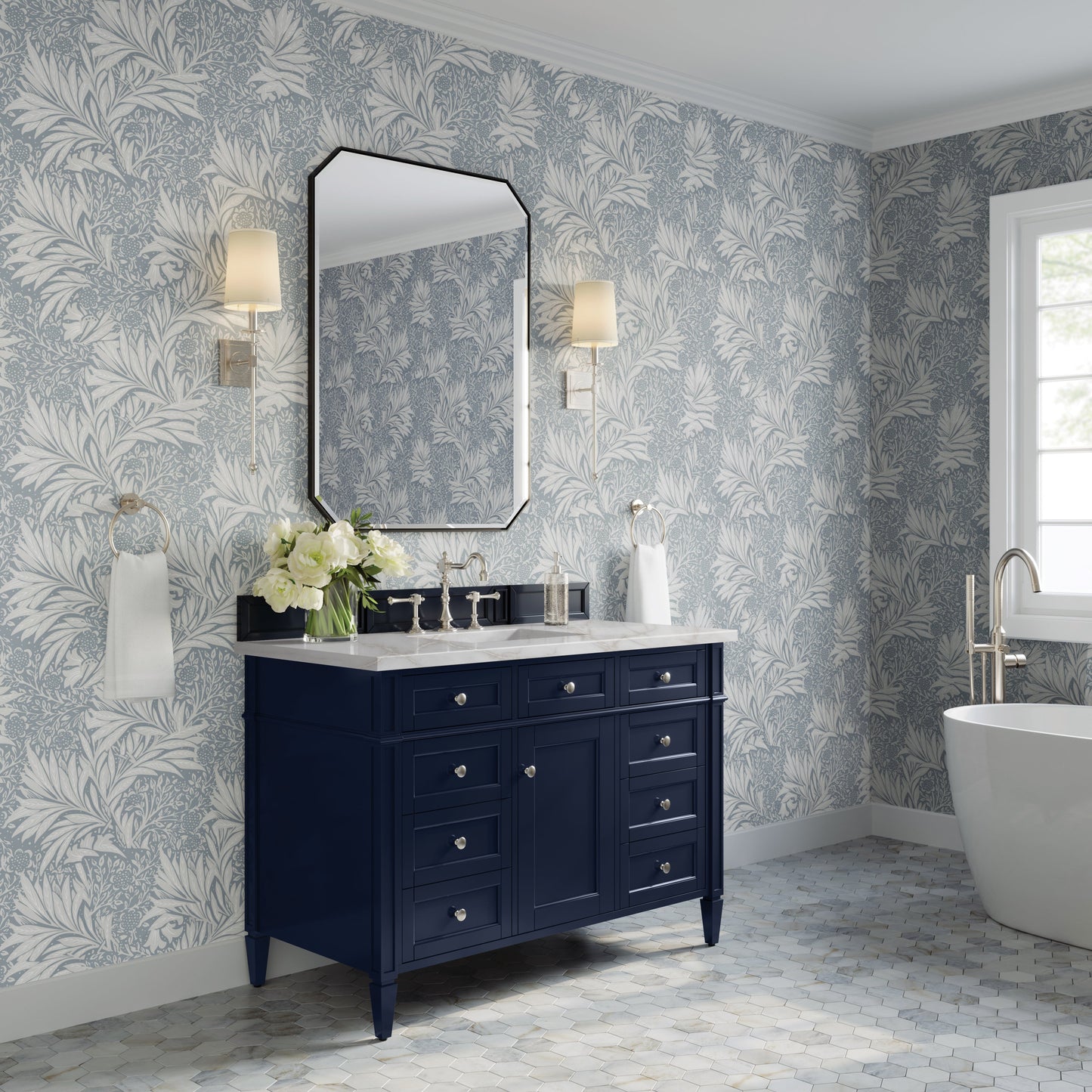 James Martin Vanities Brittany 48" Victory Blue Single Vanity With 3 cm Victorian Silver Quartz Top