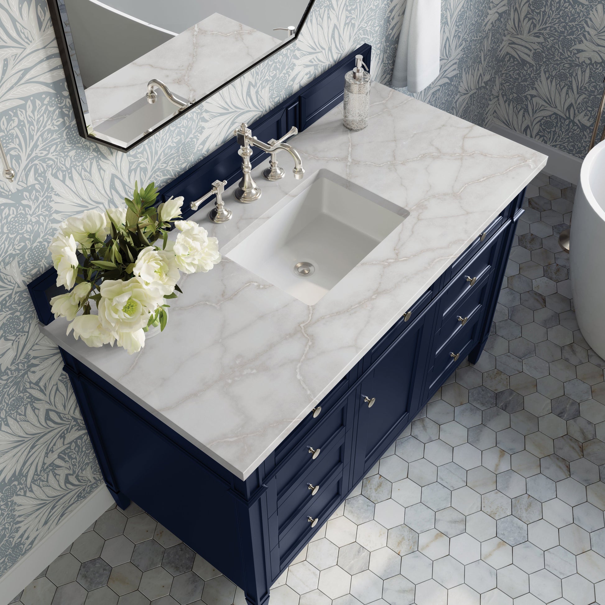 James Martin Vanities Brittany 48" Victory Blue Single Vanity With 3 cm Victorian Silver Quartz Top