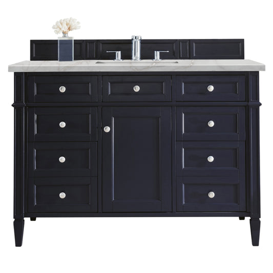 James Martin Vanities Brittany 48" Victory Blue Single Vanity With 3 cm Victorian Silver Silestone Top and FreePower Wireless Charger