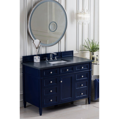 James Martin Vanities Brittany 48" Victory Blue Single Vanity With 3cm Charcoal Soapstone Quartz Top