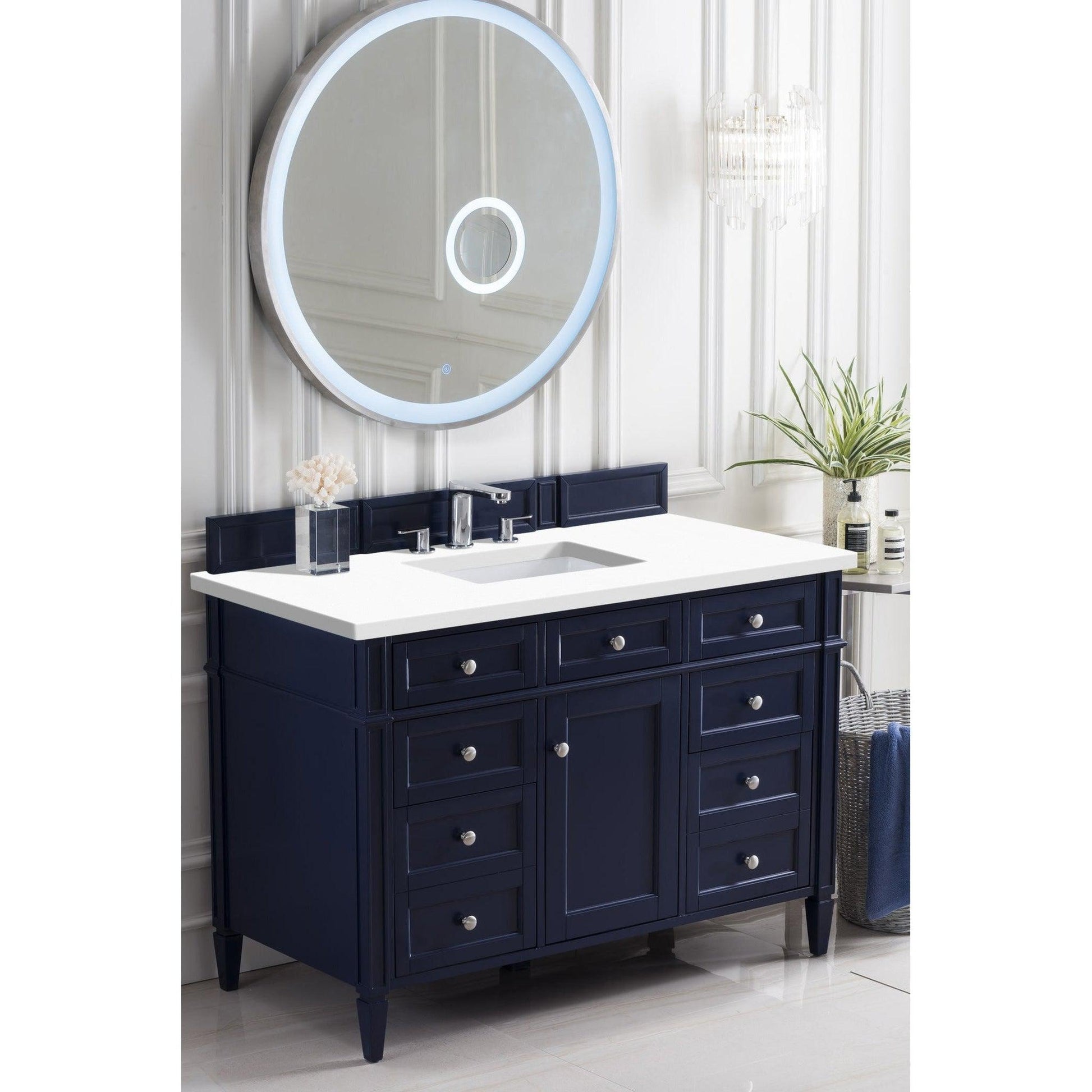 James Martin Vanities Brittany 48" Victory Blue Single Vanity With 3cm White Zeus Quartz Top