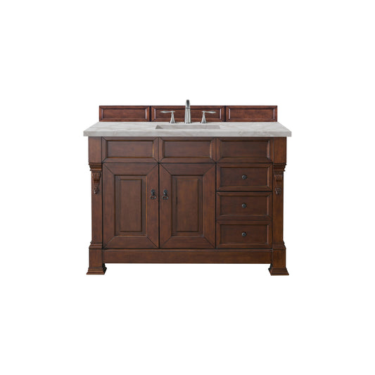 James Martin Vanities Brittany 48" Warm Cherry Single Vanity With 3 cm Victorian Silver Quartz Top