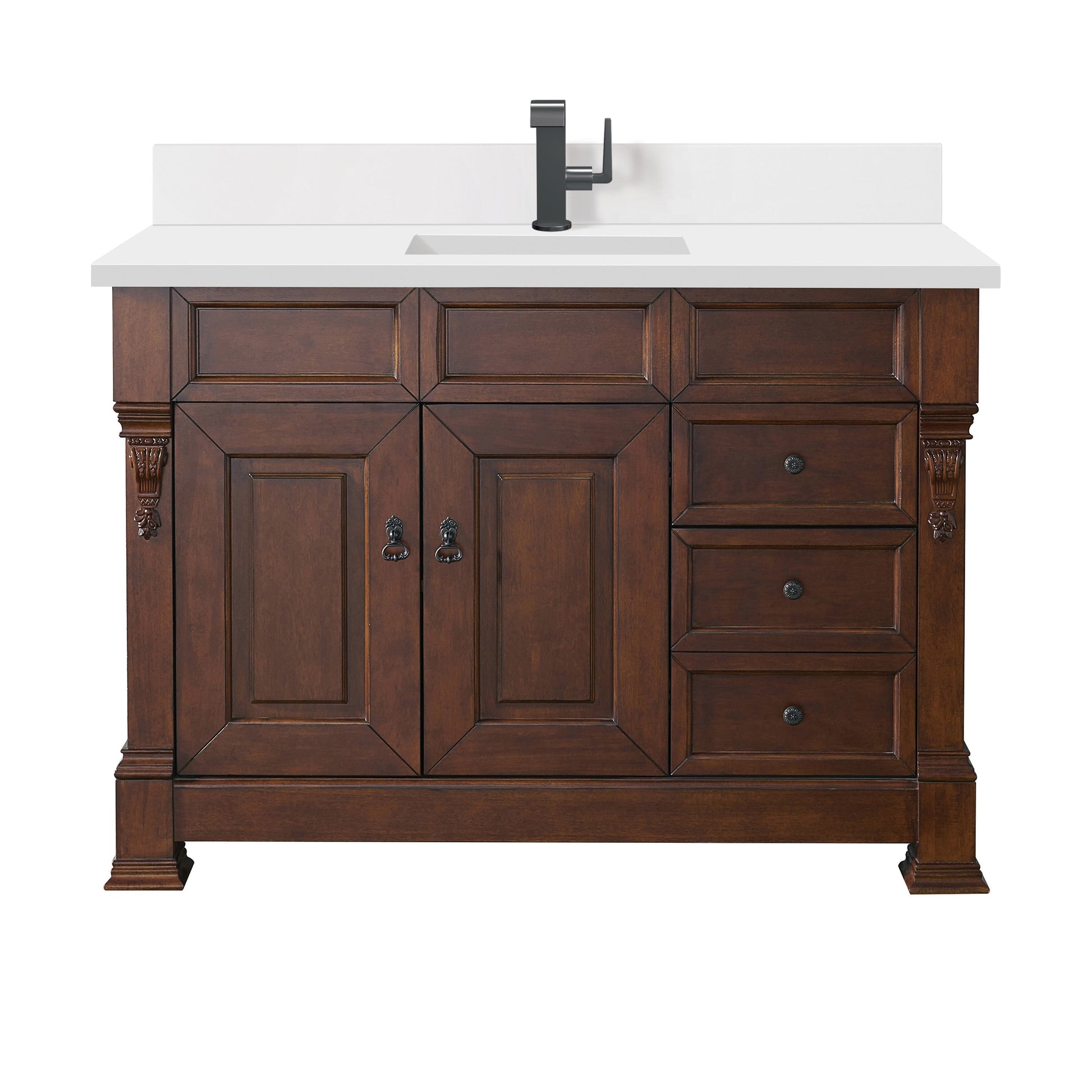 James Martin Vanities Brittany 48" Warm Cherry Single Vanity With Single Hole 3 cm White Zeus Quartz Top & Backsplash