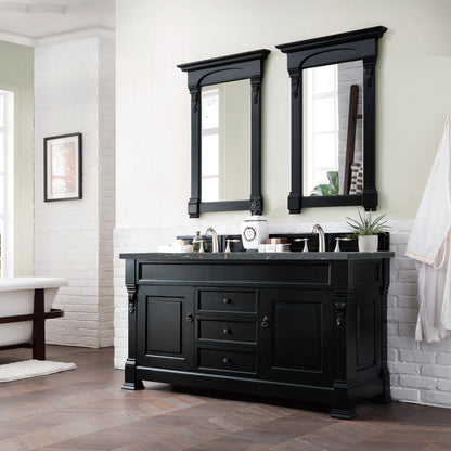 James Martin Vanities Brittany 60" Antique Black Double Vanity With 3 cm Parisien Bleu Quartz Top