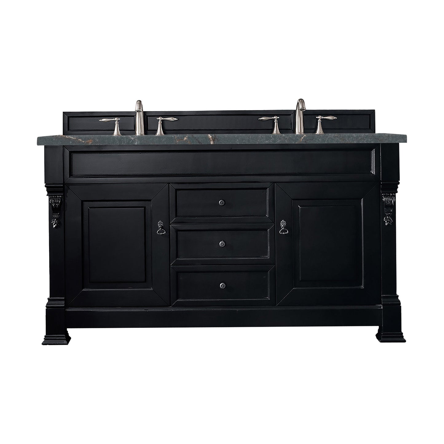 James Martin Vanities Brittany 60" Antique Black Double Vanity With 3 cm Parisien Bleu Quartz Top