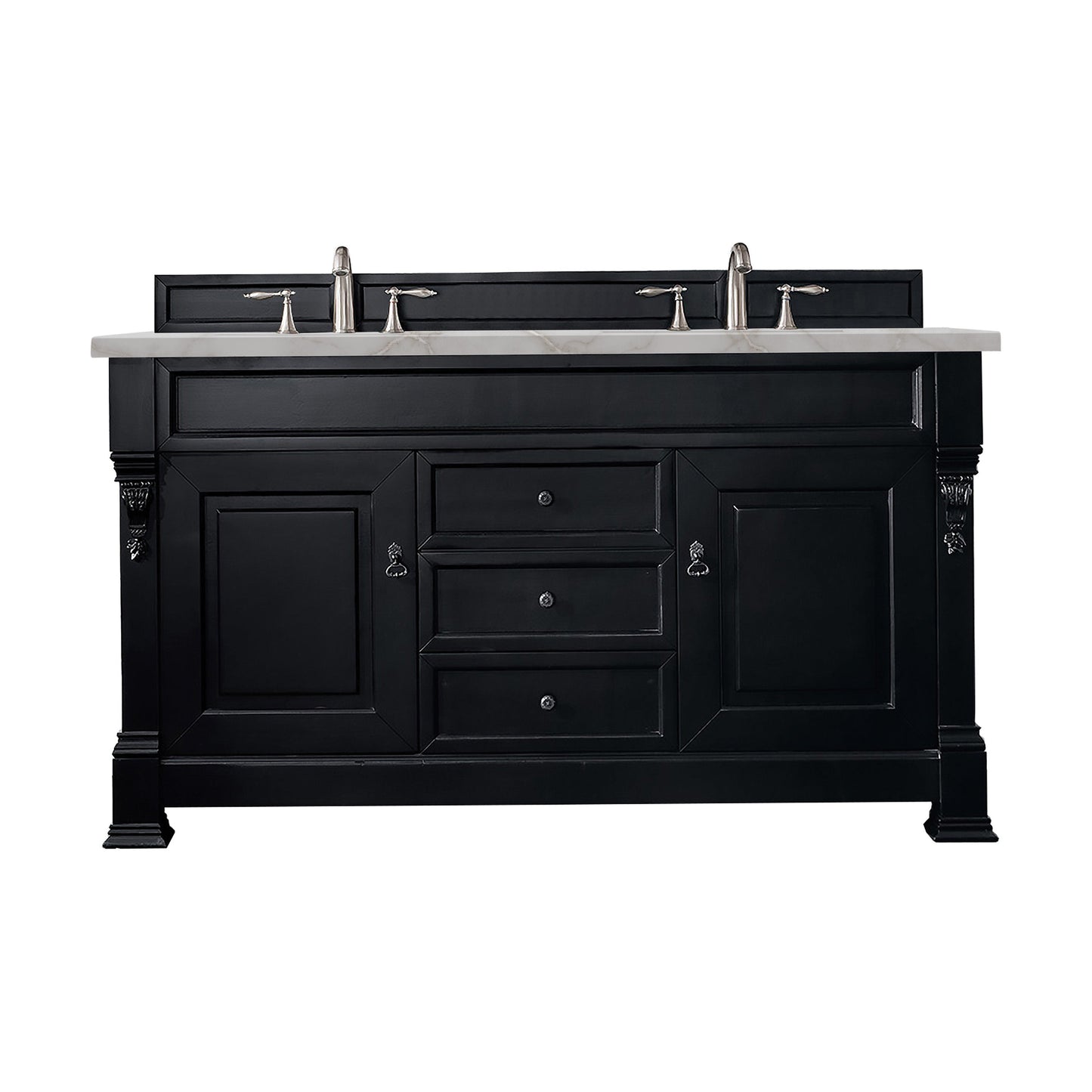 James Martin Vanities Brittany 60" Antique Black Double Vanity With 3 cm Victorian Silver Quartz Top