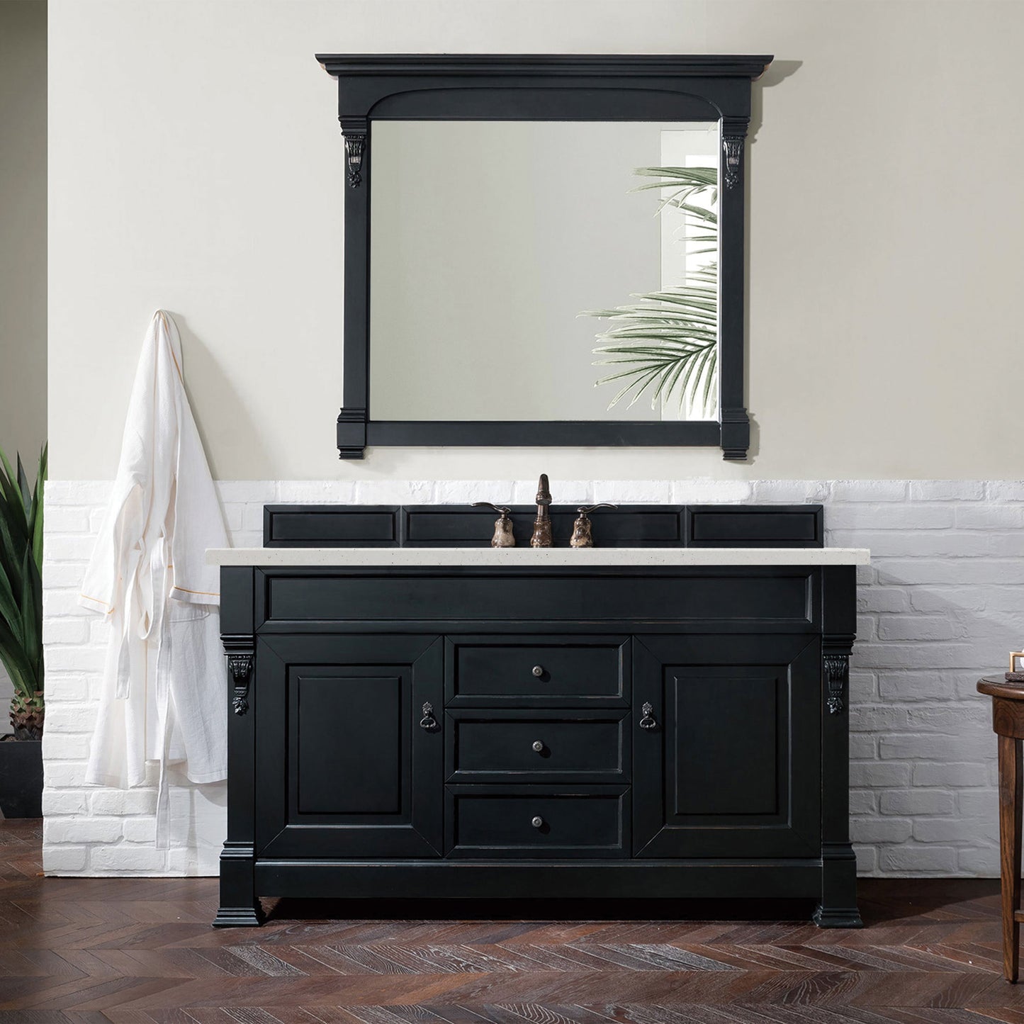 James Martin Vanities Brittany 60" Antique Black Single Vanity With 3 cm Lime Delight Quartz Top