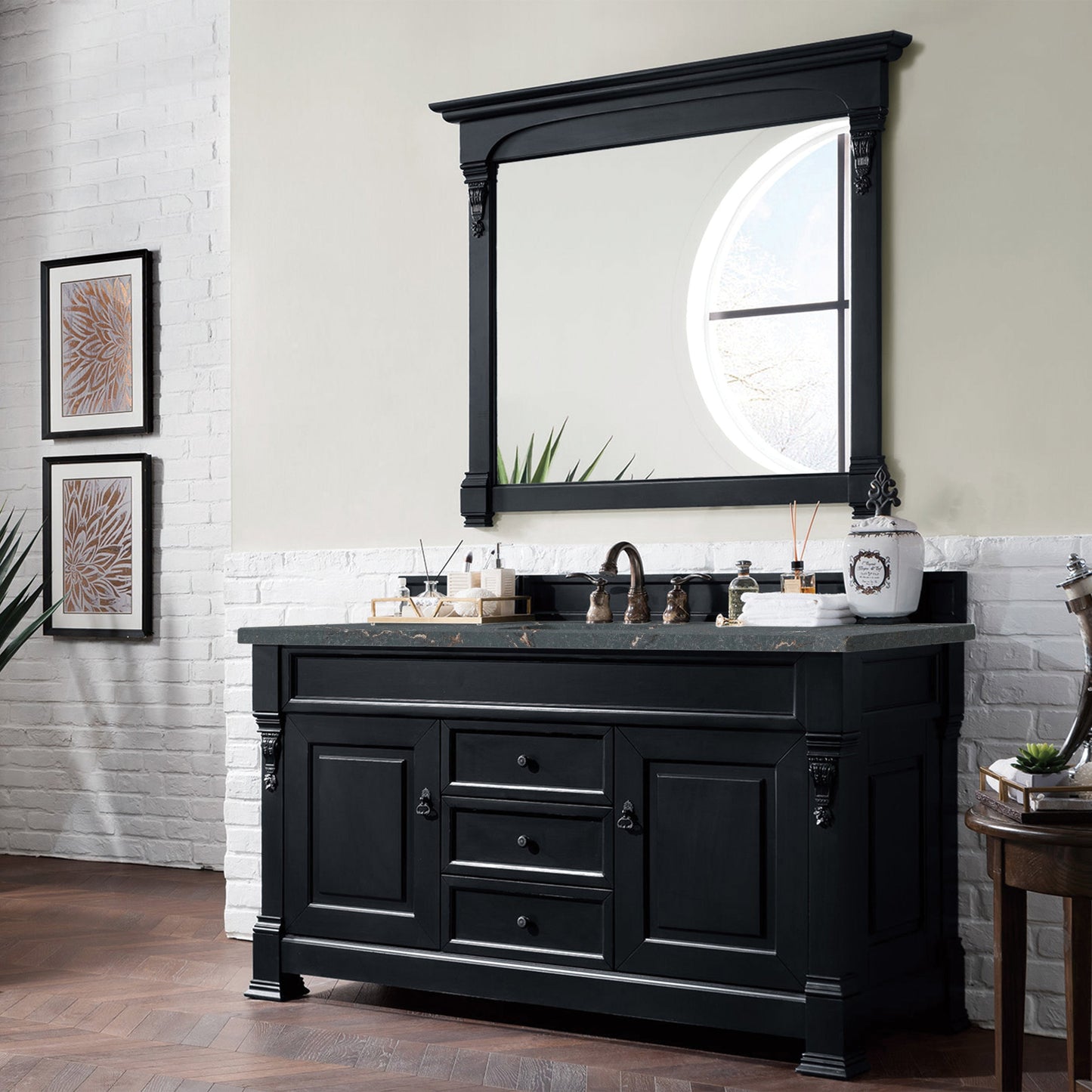 James Martin Vanities Brittany 60" Antique Black Single Vanity With 3 cm Parisien Bleu Quartz Top