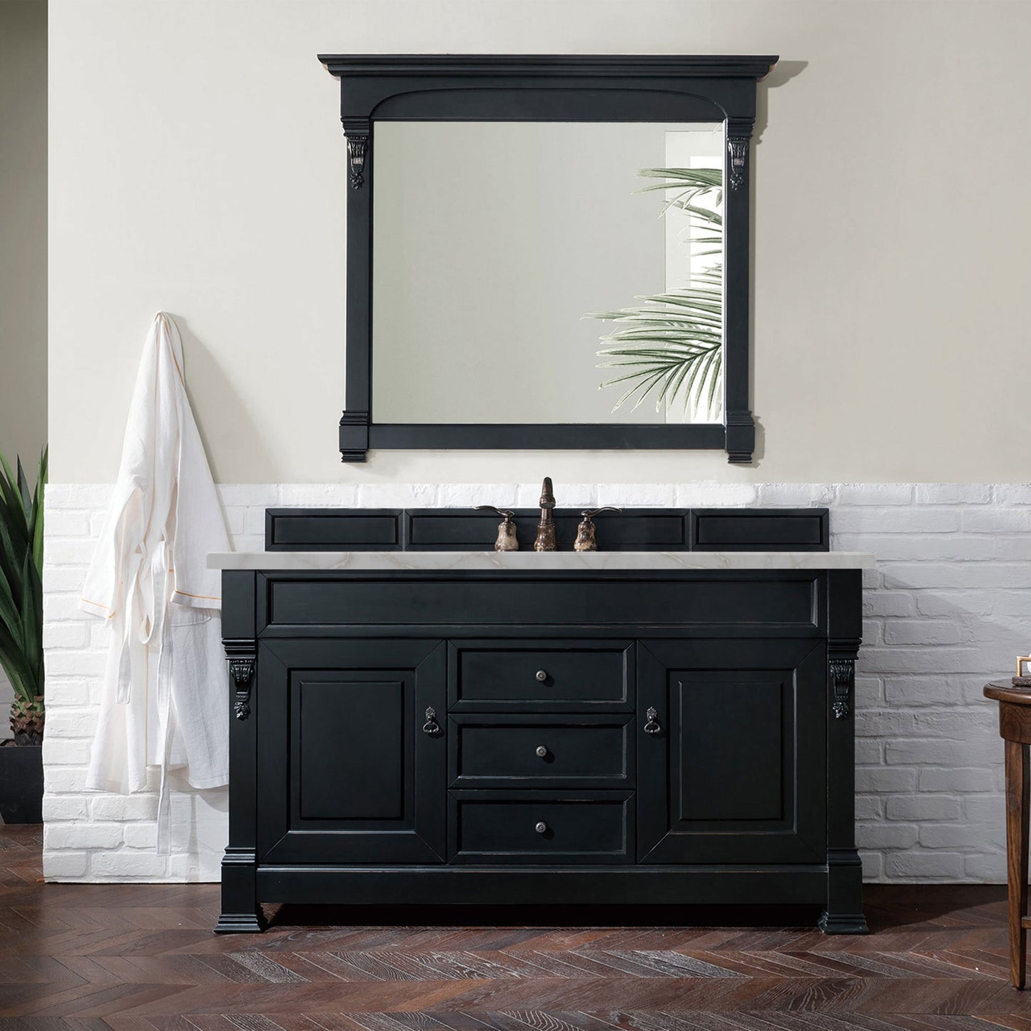 James Martin Vanities Brittany 60" Antique Black Single Vanity With 3 cm Victorian Silver Quartz Top