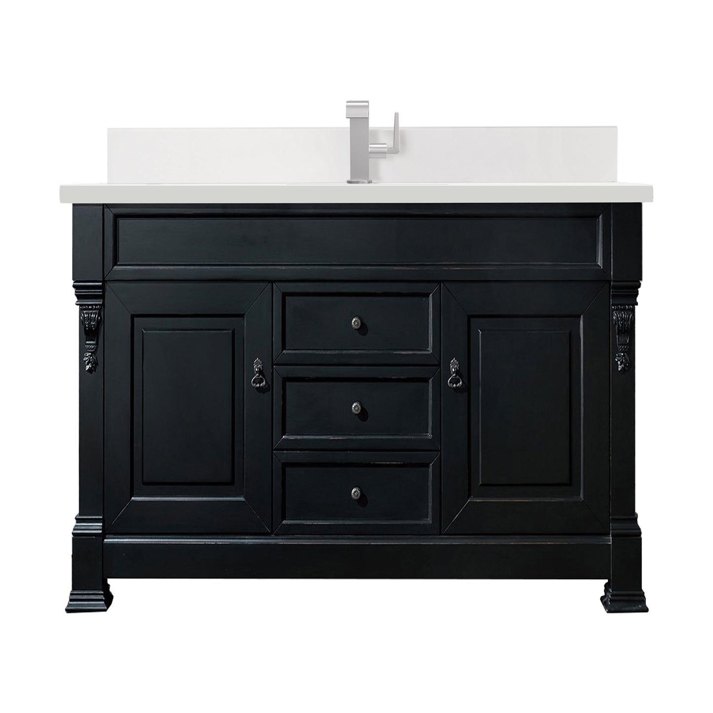 James Martin Vanities Brittany 60" Antique Black Single Vanity With Single Hole 3 cm White Zeus Quartz Top & Backsplash