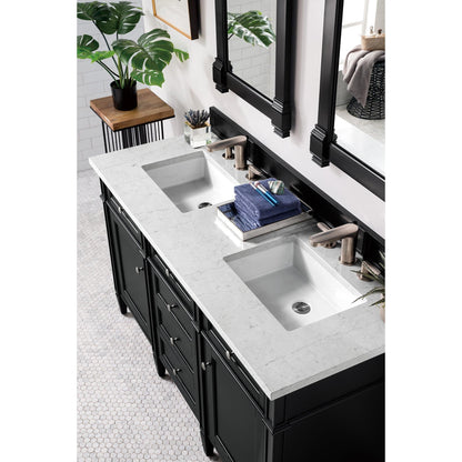 James Martin Vanities Brittany 60" Black Onyx Double Vanity With 3 cm Eternal Jasmine Pearl Silestone Top and FreePower Wireless Charger