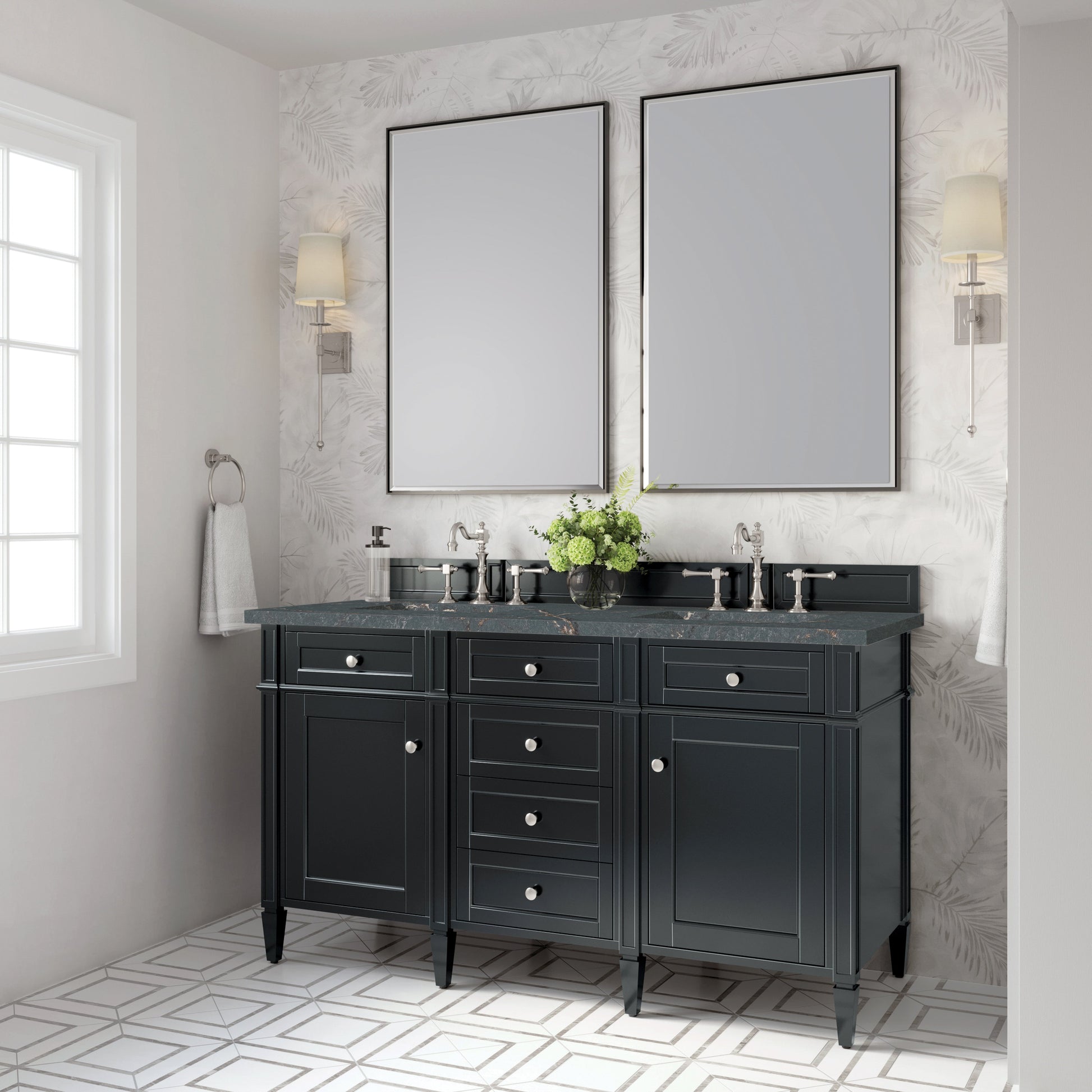 James Martin Vanities Brittany 60" Black Onyx Double Vanity With 3 cm Parisien Bleu Quartz Top