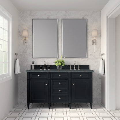 James Martin Vanities Brittany 60" Black Onyx Double Vanity With 3 cm Parisien Bleu Silestone Top and FreePower Wireless Charger