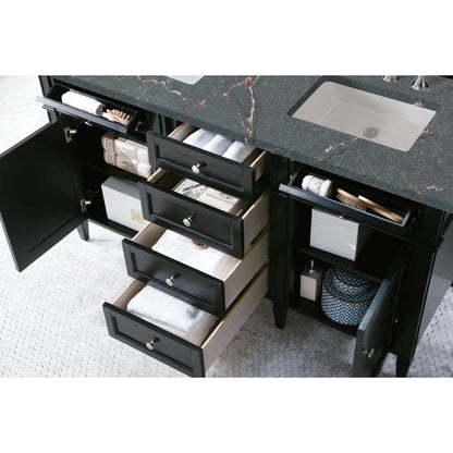 James Martin Vanities Brittany 60" Black Onyx Double Vanity With 3 cm Parisien Bleu Silestone Top and FreePower Wireless Charger