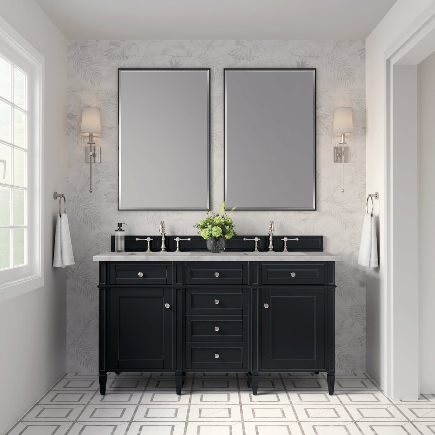 James Martin Vanities Brittany 60" Black Onyx Double Vanity With 3 cm Victorian Silver Quartz Top