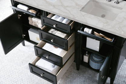 James Martin Vanities Brittany 60" Black Onyx Double Vanity With 3 cm Victorian Silver Silestone Top and FreePower Wireless Charger