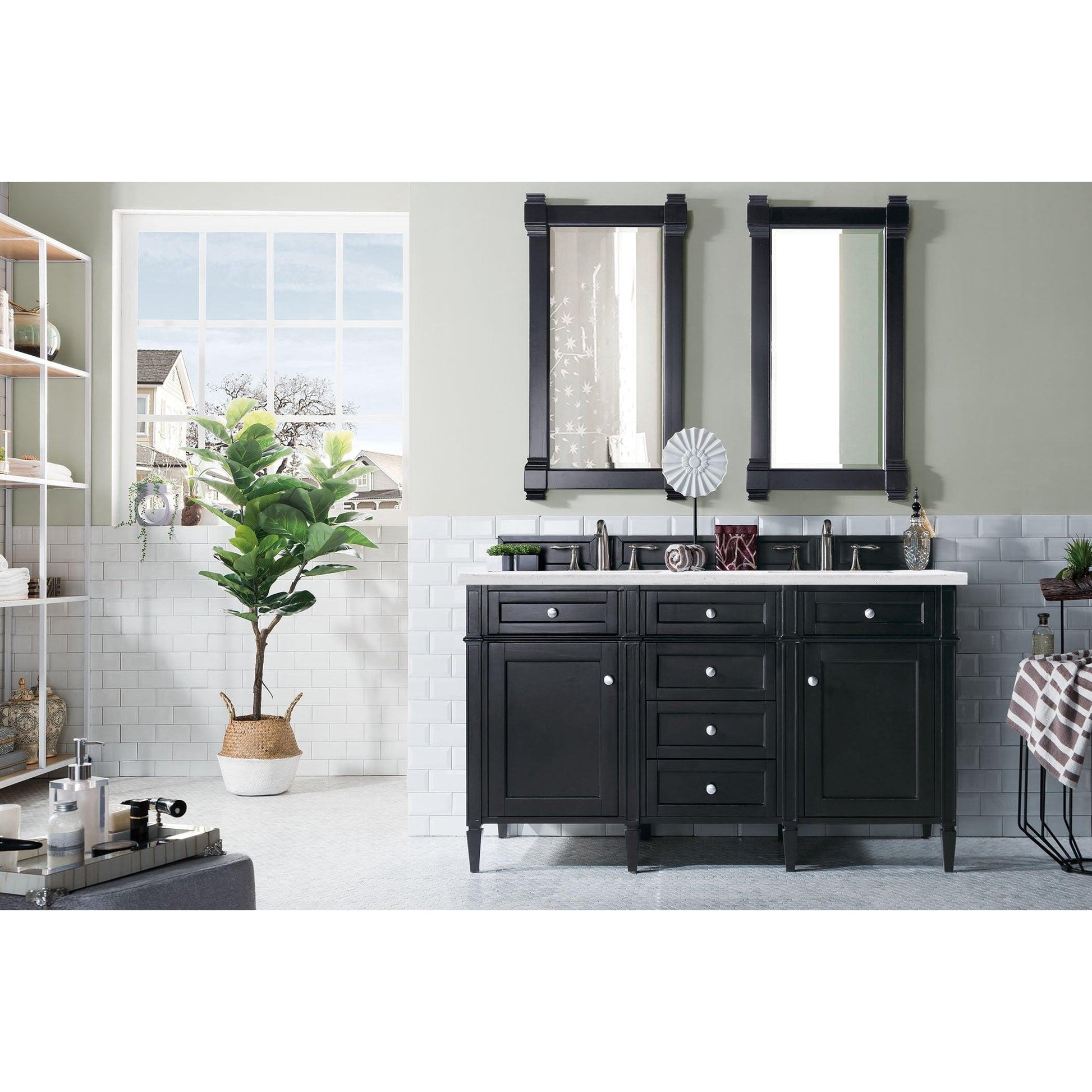 James Martin Vanities Brittany 60" Black Onyx Double Vanity With 3cm Arctic Fall Solid Surface Top