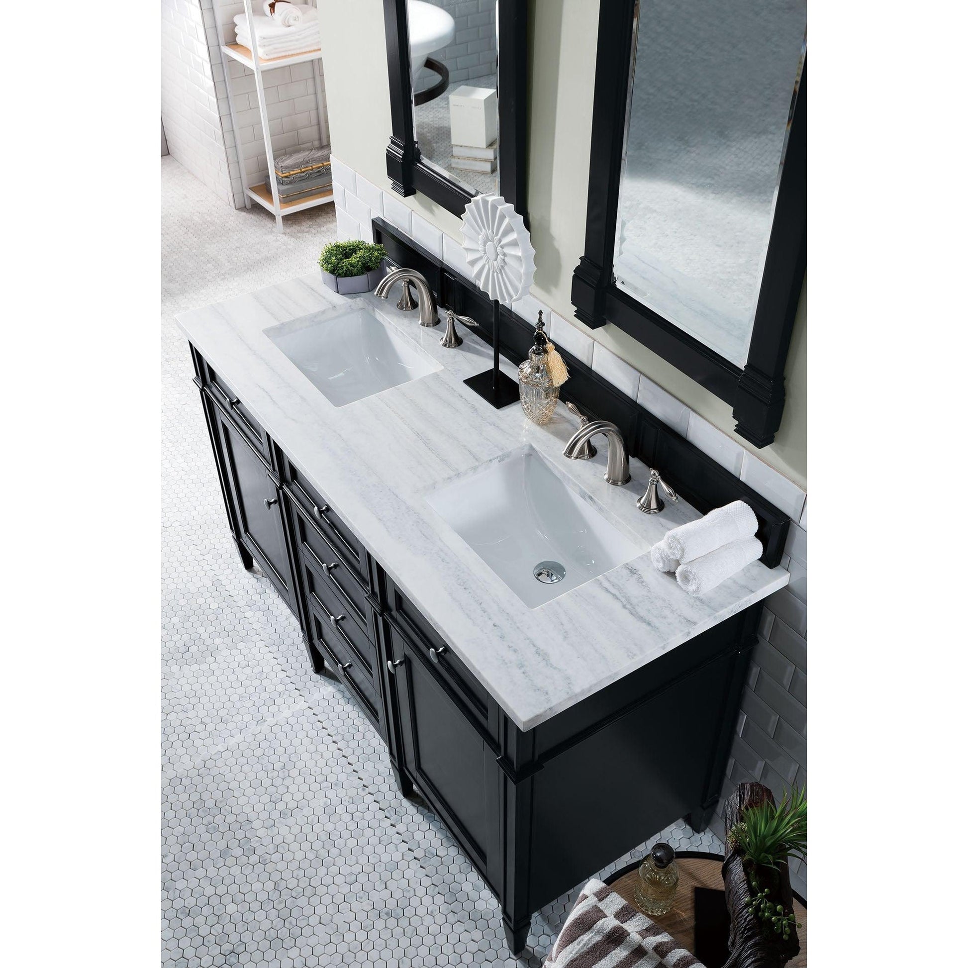James Martin Vanities Brittany 60" Black Onyx Double Vanity With 3cm Arctic Fall Solid Surface Top