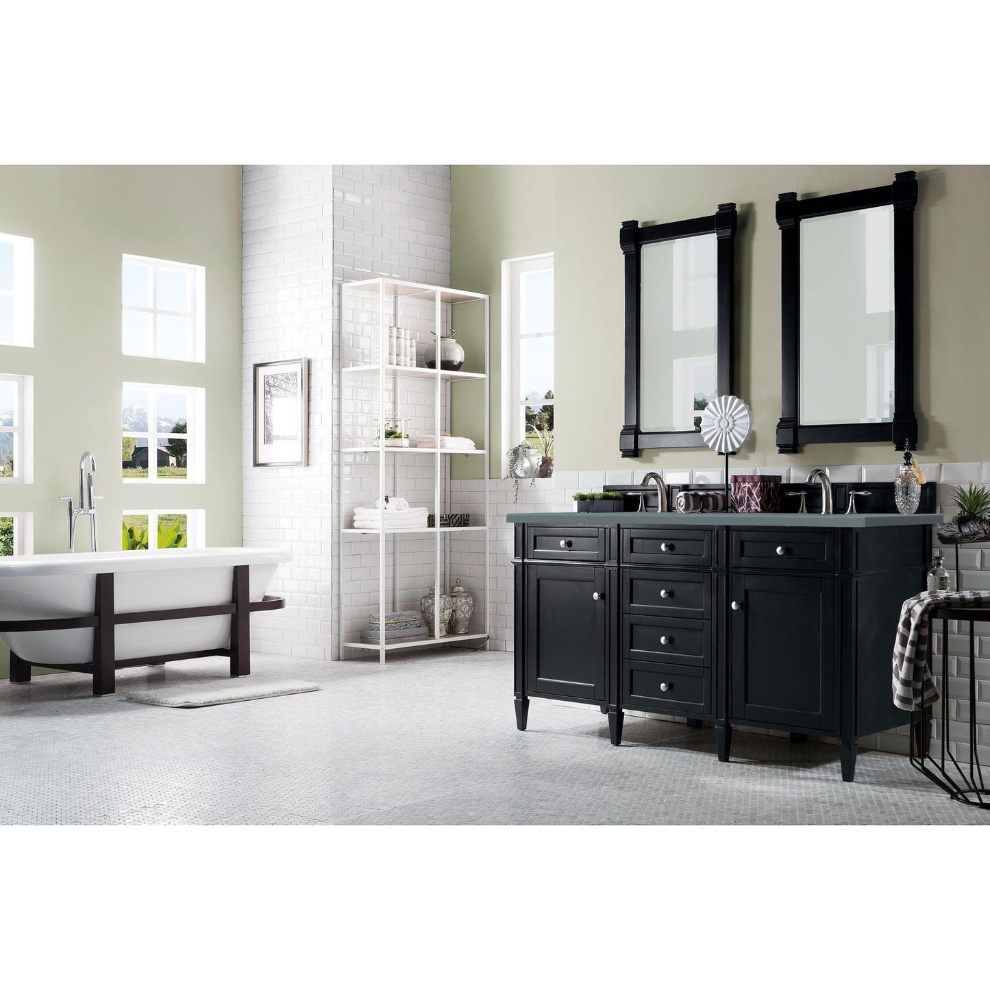 James Martin Vanities Brittany 60" Black Onyx Double Vanity With 3cm Cala Blue Quartz Top