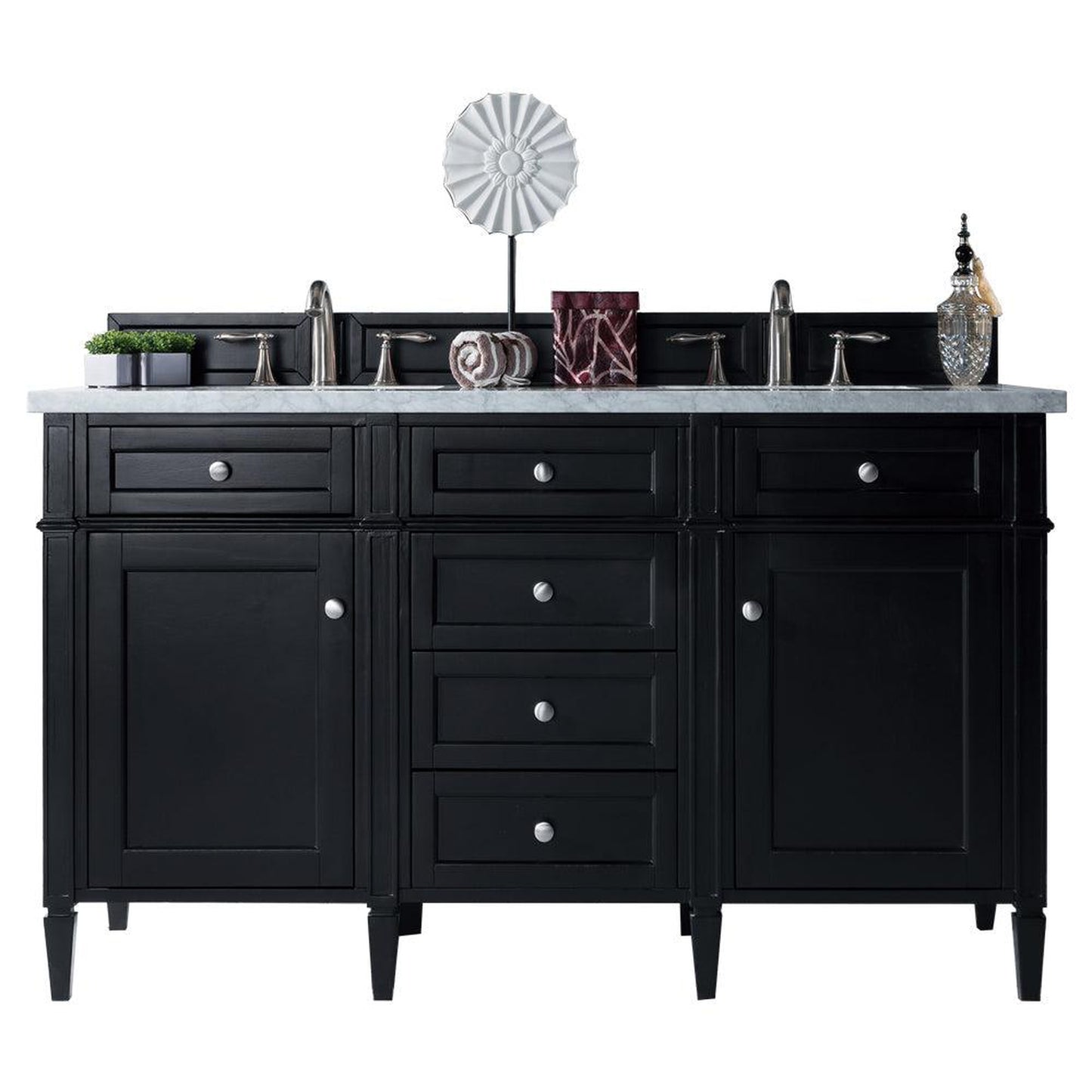 James Martin Vanities Brittany 60" Black Onyx Double Vanity With 3cm Carrara Marble Top