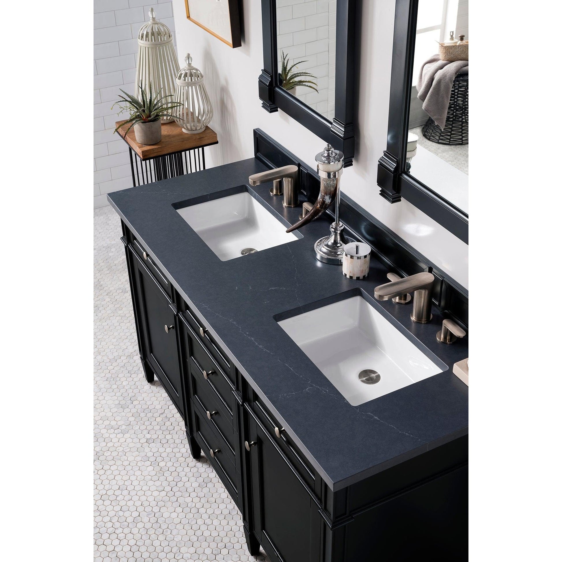 James Martin Vanities Brittany 60" Black Onyx Double Vanity With 3cm Charcoal Soapstone Quartz Top