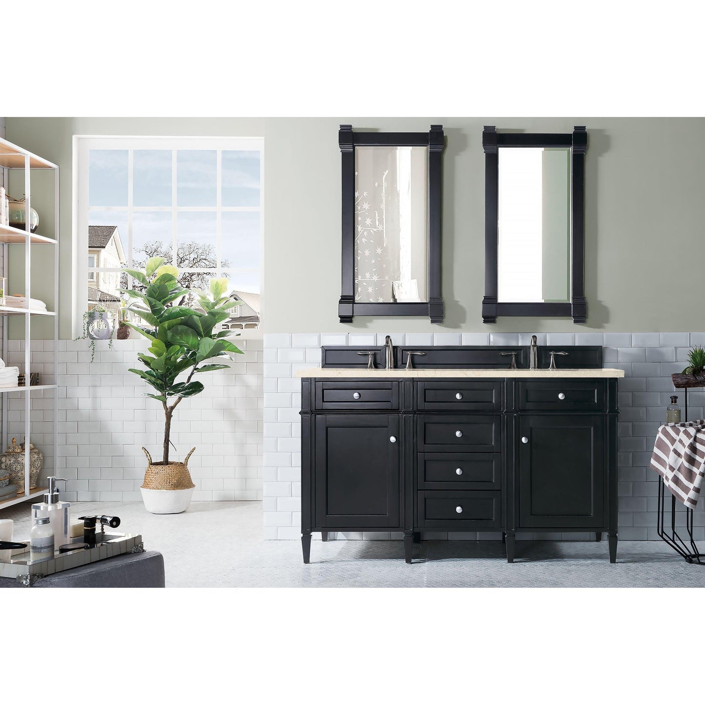 James Martin Vanities Brittany 60" Black Onyx Double Vanity With 3cm Eternal Marfil Quartz Top