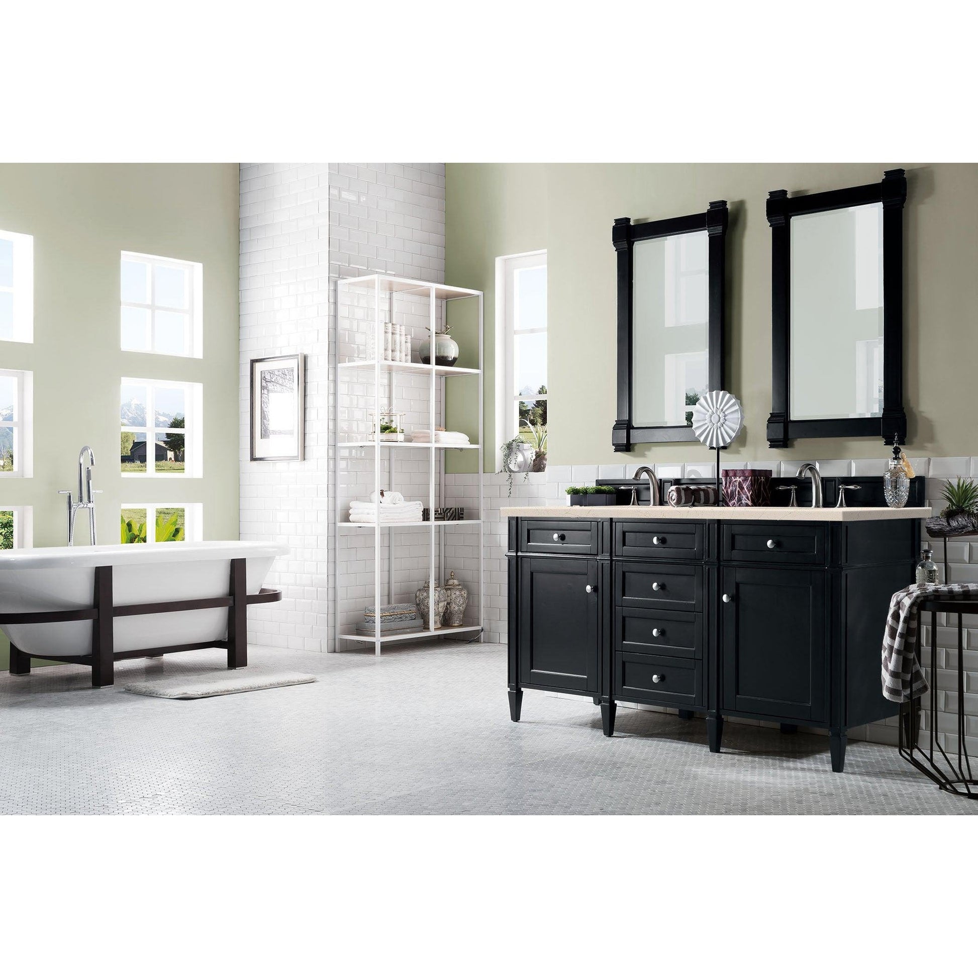 James Martin Vanities Brittany 60" Black Onyx Double Vanity With 3cm Eternal Marfil Quartz Top