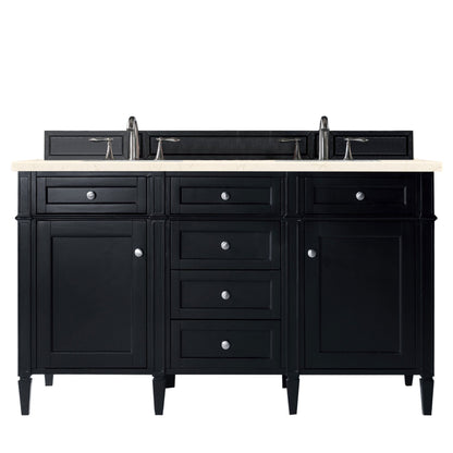 James Martin Vanities Brittany 60" Black Onyx Double Vanity With 3cm Eternal Marfil Quartz Top