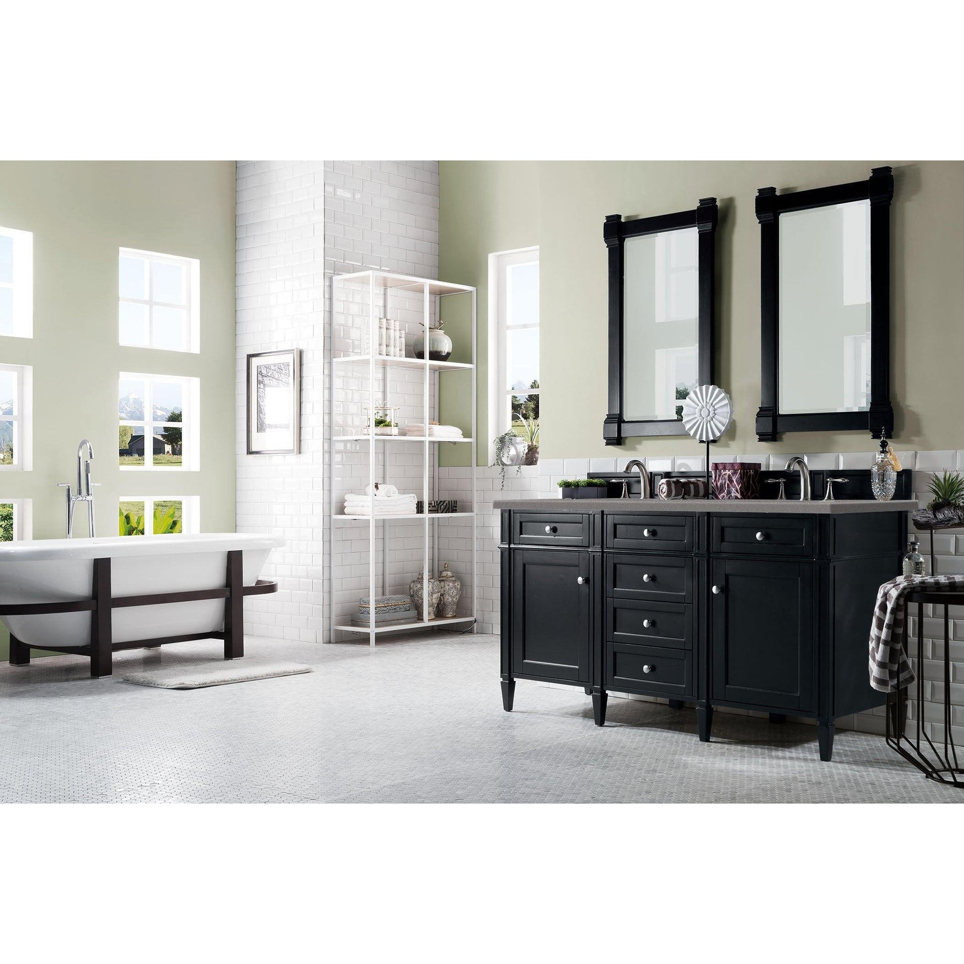 James Martin Vanities Brittany 60" Black Onyx Double Vanity With 3cm Grey Expo Quartz Top