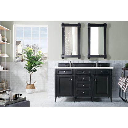 James Martin Vanities Brittany 60" Black Onyx Double Vanity With 3cm White Zeus Quartz Top