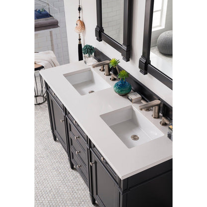 James Martin Vanities Brittany 60" Black Onyx Double Vanity With 3cm White Zeus Quartz Top