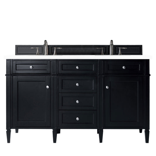 James Martin Vanities Brittany 60" Black Onyx Double Vanity With 3cm White Zeus Quartz Top