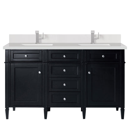 James Martin Vanities Brittany 60" Black Onyx Double Vanity With Single Hole 3 cm White Zeus Quartz Top & Backsplash