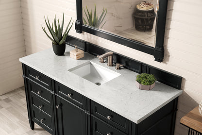James Martin Vanities Brittany 60" Black Onyx Single Vanity With 3 cm Eternal Jasmine Pearl Silestone Top and FreePower Wireless Charger