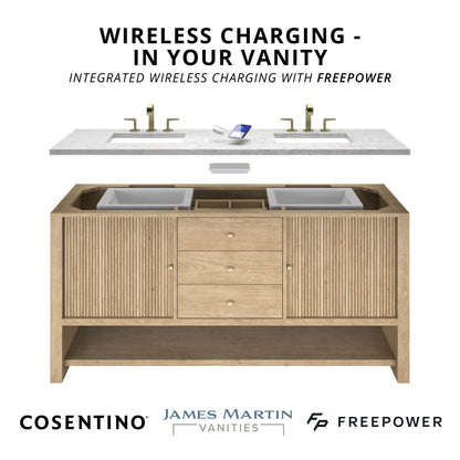 James Martin Vanities Brittany 60" Black Onyx Single Vanity With 3 cm Eternal Jasmine Pearl Silestone Top and FreePower Wireless Charger