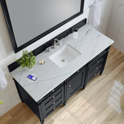 James Martin Vanities Brittany 60" Black Onyx Single Vanity With 3 cm Ethereal Noctis Silestone Top and FreePower Wireless Charger